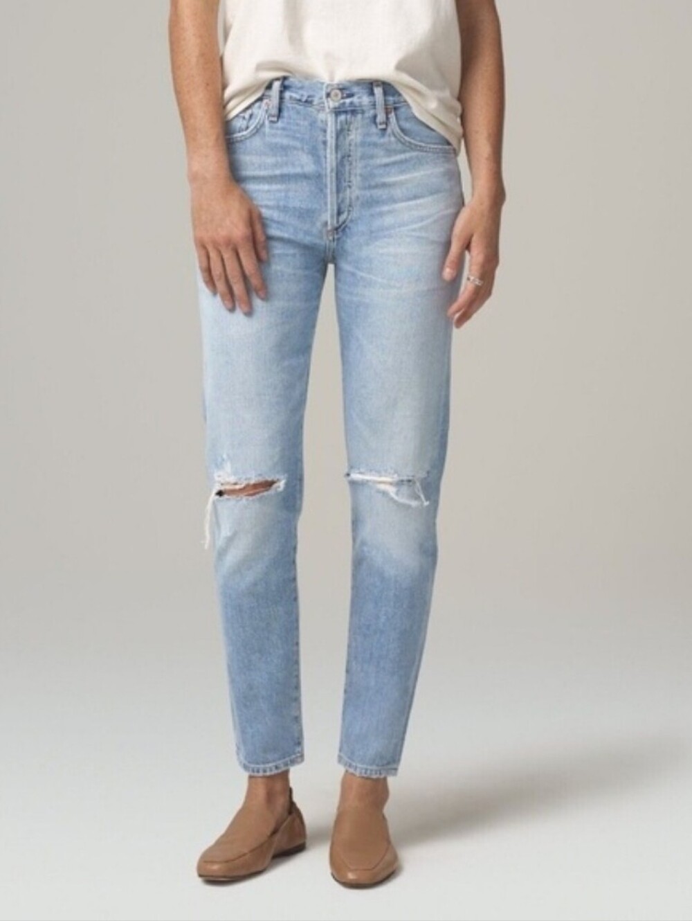 Citizens Of Humanity Liya High Rise Classic Fit Crop Jeans Blue Distressed 29